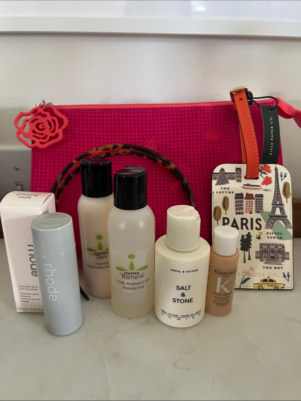 Rifle Paper Co. NWT European luggage tag with cosmetic pouch and free products